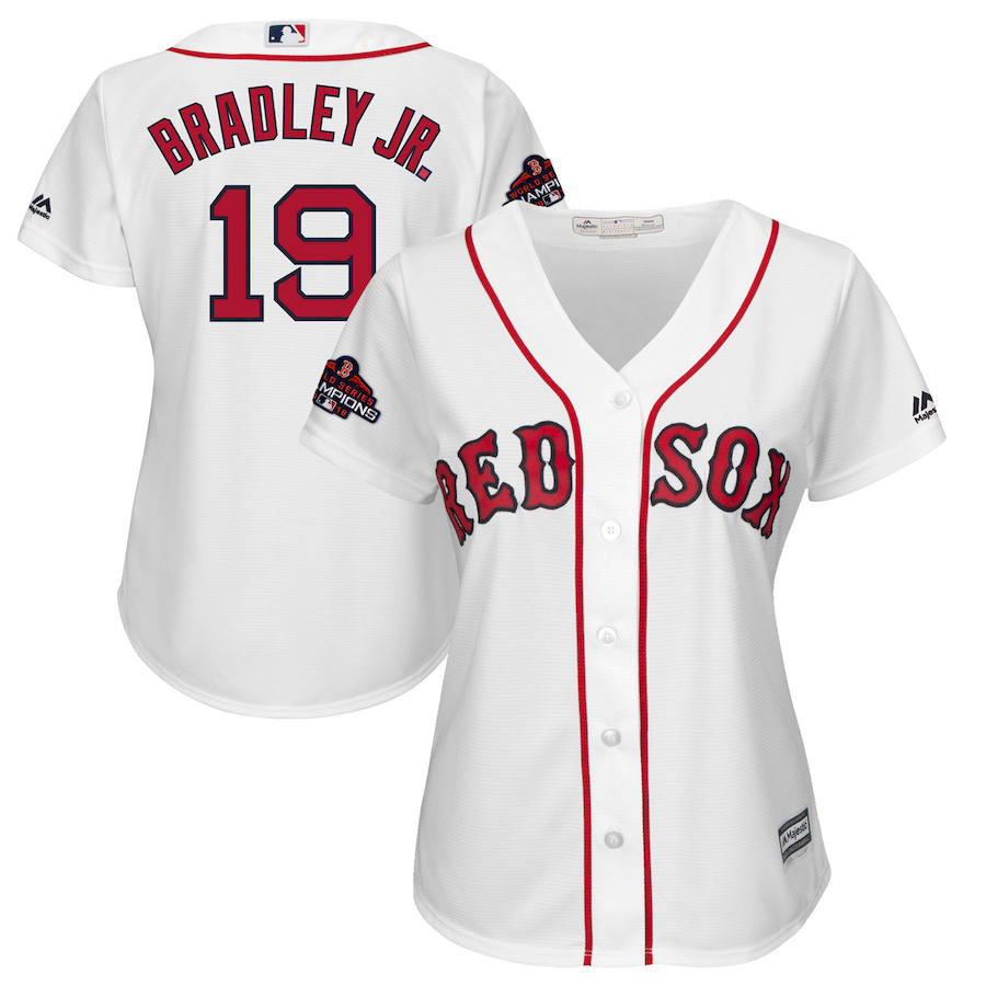 Boston Red Sox #19 Jackie Bradley Jr. Majestic Women's 2018 World Series Champions Team Logo Player Jersey White
